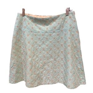 Sevier Skirts Blue Lined Short Skirt Embroidered Geometric Pattern (flaws noted)